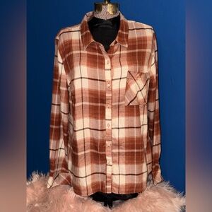 Como Vintage Brown & Cream Knit Plaid Button Down Shirt - Size XL